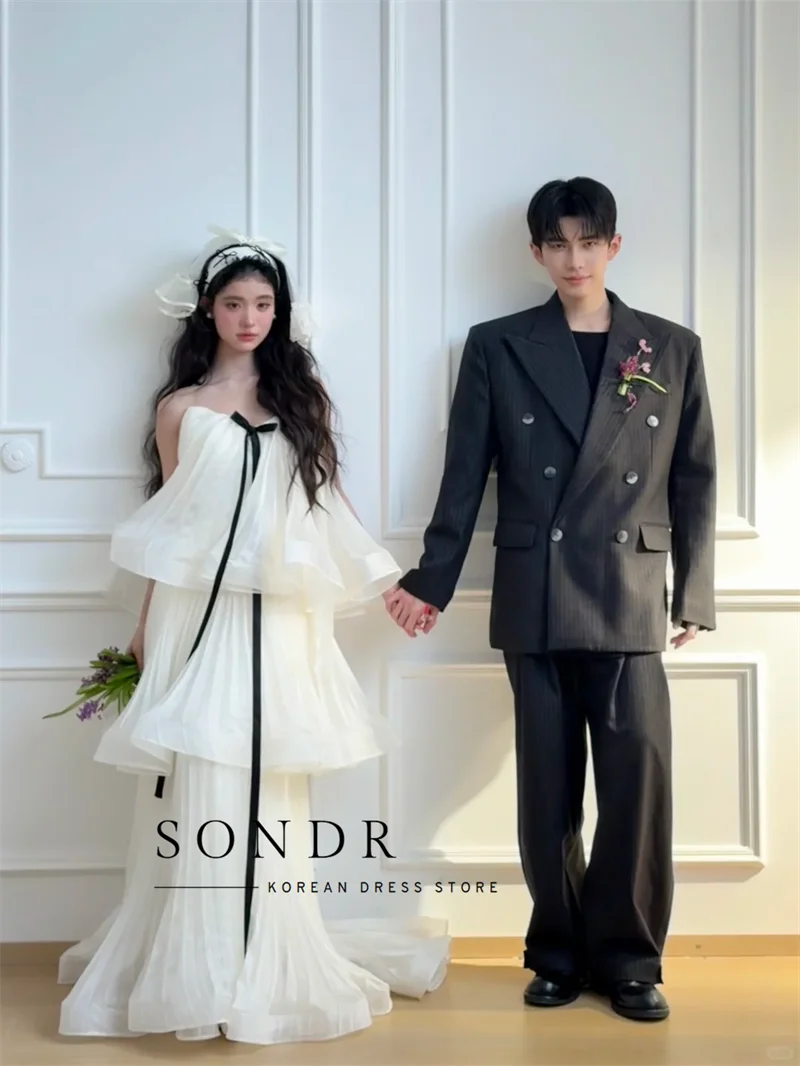 Sondr Customized Tiered Strapless Korean Wedding Dresses Photo Shoot Floor-Length Japanese Luxury Women Party Gown for Wedding