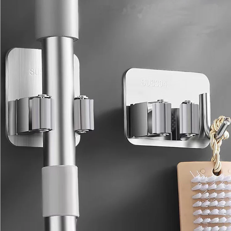 

Multi-Purpose Hooks Adhesive Wall Hanging Mop Rack Bathroom Mop Organizer Holder Waterproof Broom Hanger Organizer Accessories