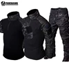 Summer Black Camo Training Set Mens Half Zip Combat Tops Waterproof Tactical Suit Elastic Multiple Pockets Quick Drying 3-pcs 1
