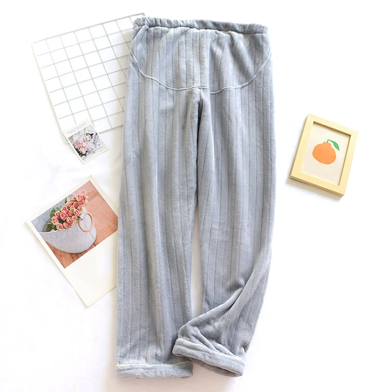 

Women Loose Coral Velvet Sleep Pant Flannel Plush Pajama Pregnant Pants Maternity Clothes Warm Thickened Solid Color Homewear