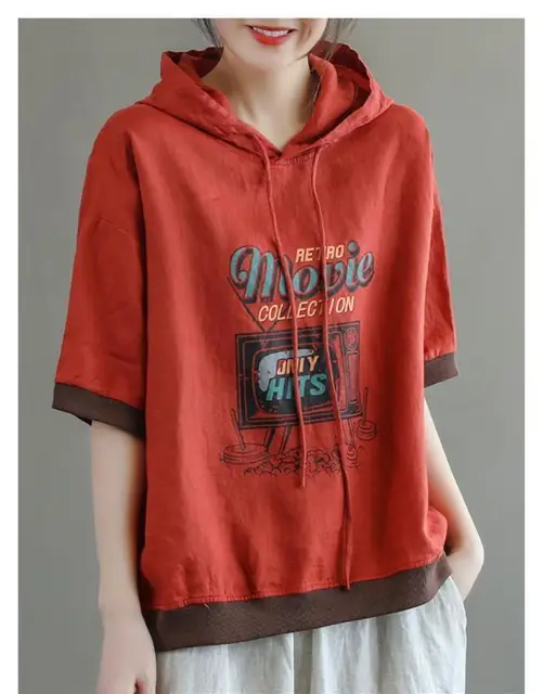 Camiseta Pullover De Mujer Manga Corta Camiseta Con Capucha De