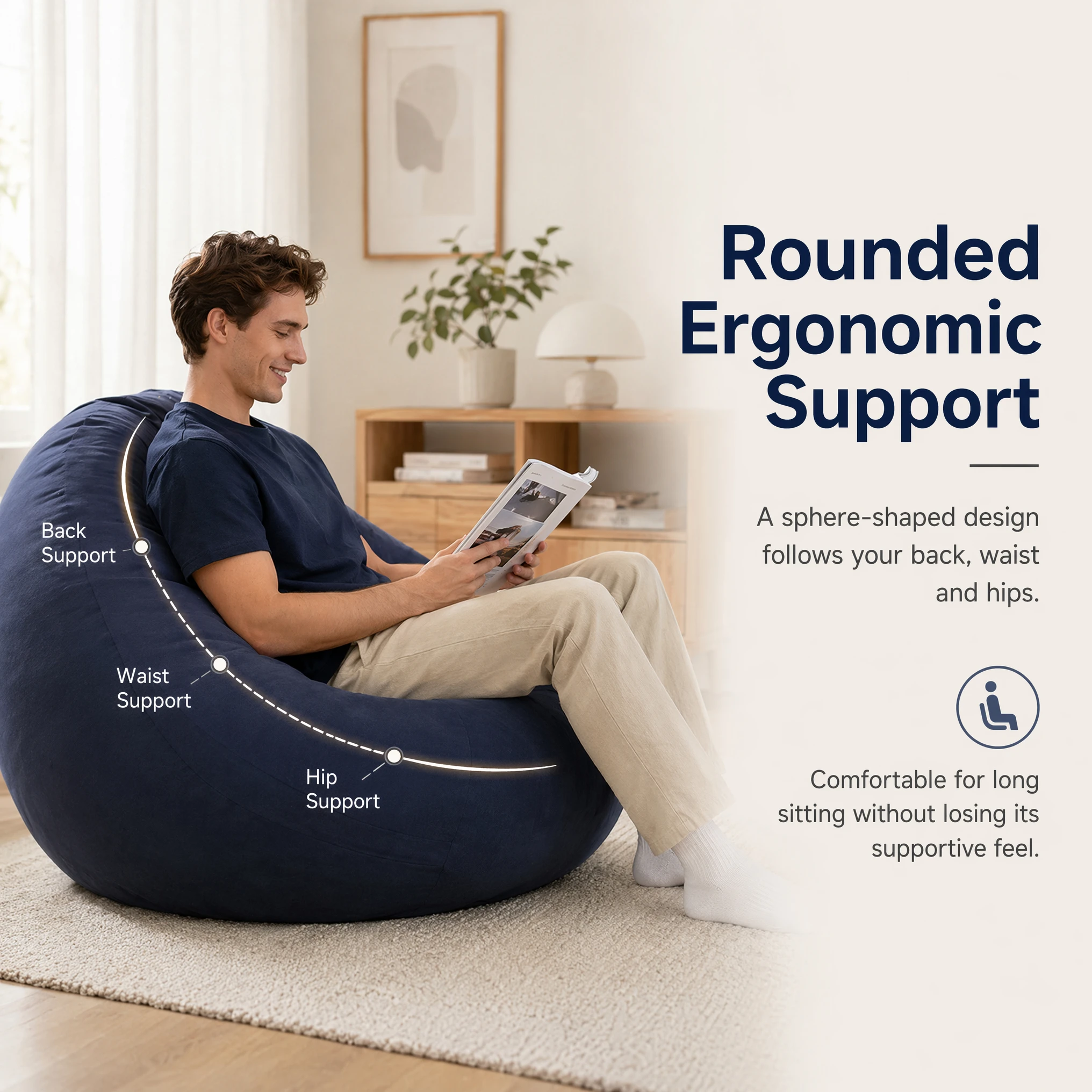 Flocking Inflatable Ball Sofa Portable Round Air Bean Bag Chair Foldable Leisure Inflatable Couch for Bedroom Living Room Indoor Home Furniture