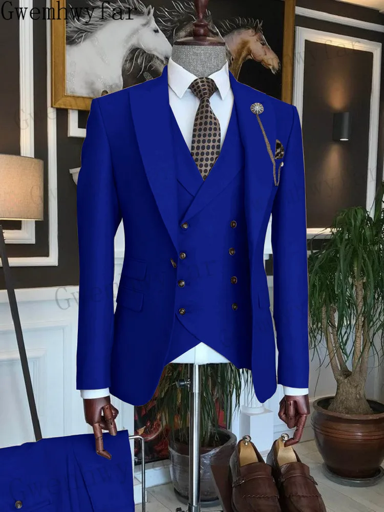 Tailor Made Men Suits Slim Fit Peak Lapel 3 Pieces New Fashion Elegant Formal Business Wedding Suit Set Gwenhwyfar Best Sell