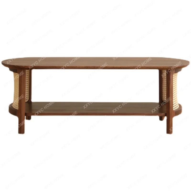 

Solid Wood Japanese and Nordic Style Cherry Rattan Small Apartment Tea Table Furniture Black Walnut Tea Table