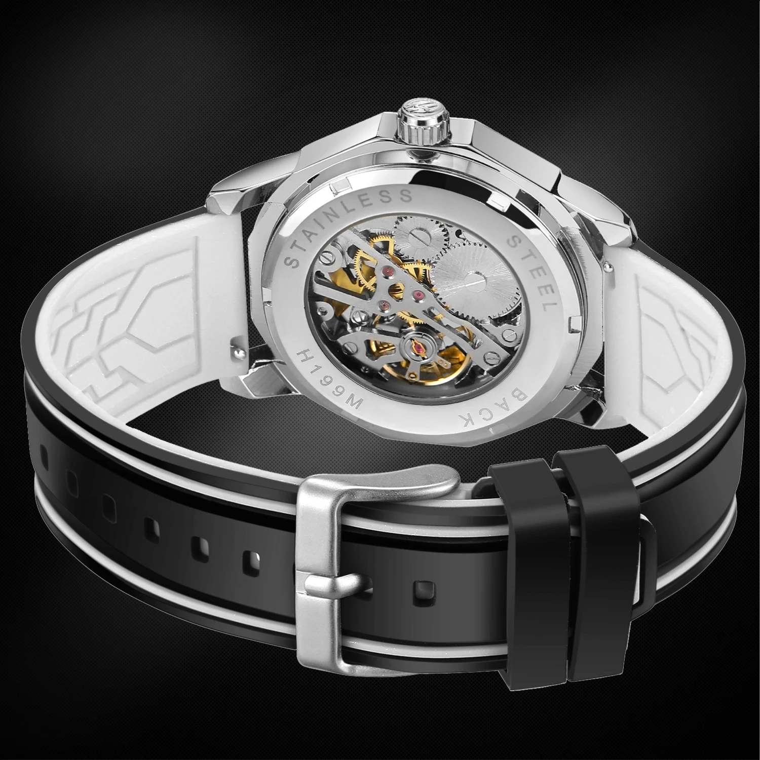 Designer Luxury Brands FORSINING Original Man Watches Steel Skeleton Mechanical Clock Waterproof Rubber Strap Fashion Thin Male