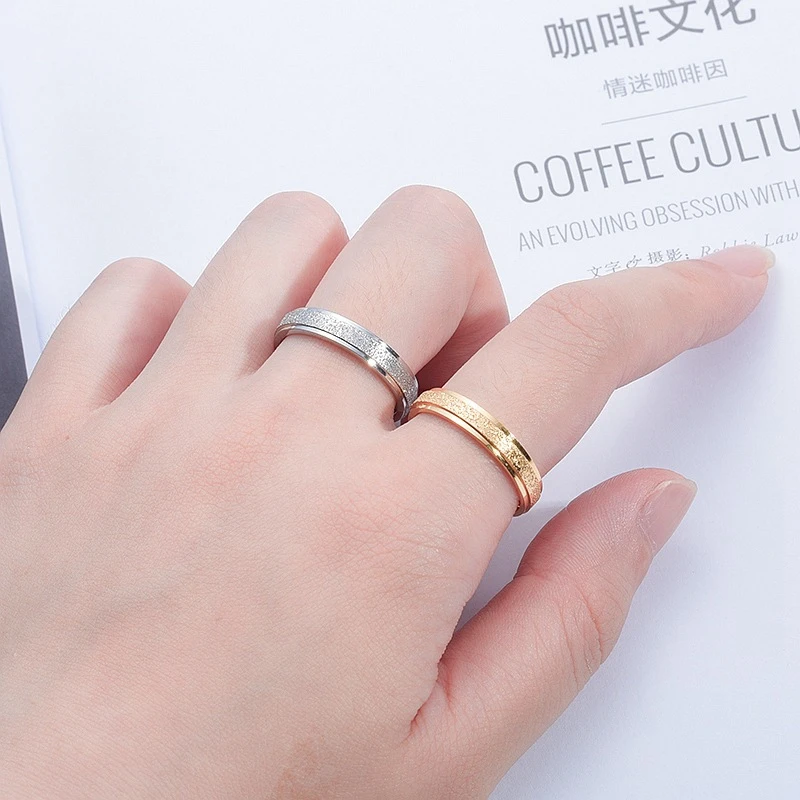 4mm 6mm Stainless Steel Frosted Pearl Sand Ring Men and Women Titanium Steel Ring Couple Wedding Engagement Jewelry couples rings stainless steel ring finger ring wedding rings wedding ring