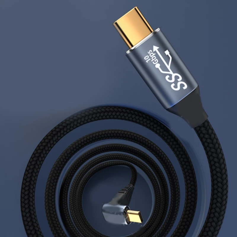 100W C형 C형 USB C 케이블 90도 10G 고속 충전 코드 직각 드롭 배송