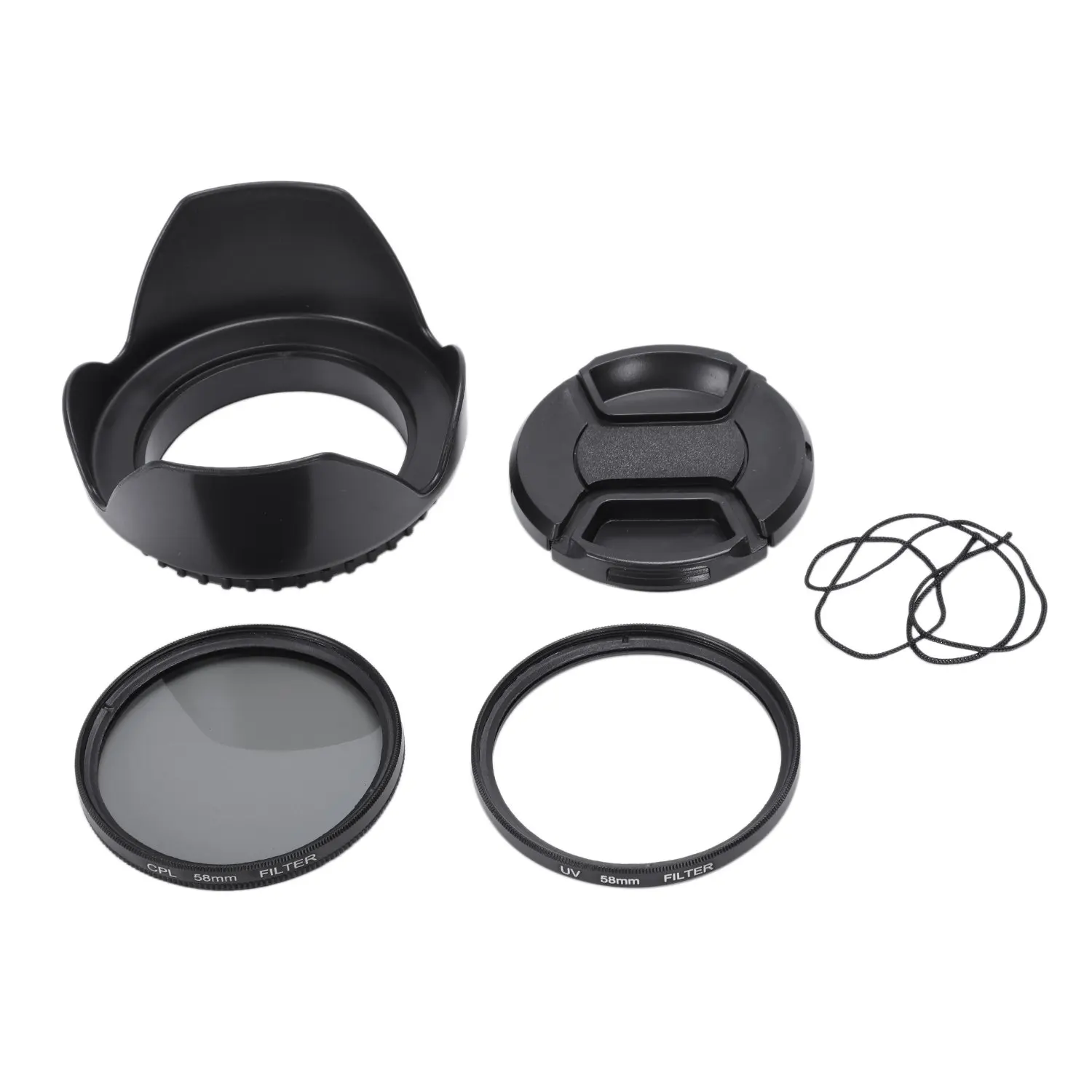 Kit Filtro Uv Cpl 58Mm Per Cappuccio Obiettivo Canon Eos 700D 100D 600D 1200D