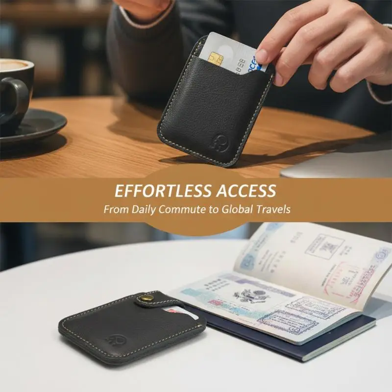 Sleek RFID-Blocking Leather Card Holder with Multiple Slots