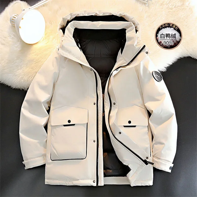 L-7XL Couple Short Style -20 ℃~-5 ℃ High end Large Size Down Coat for Men's Work 90 White Duck  Thickened Hooded  