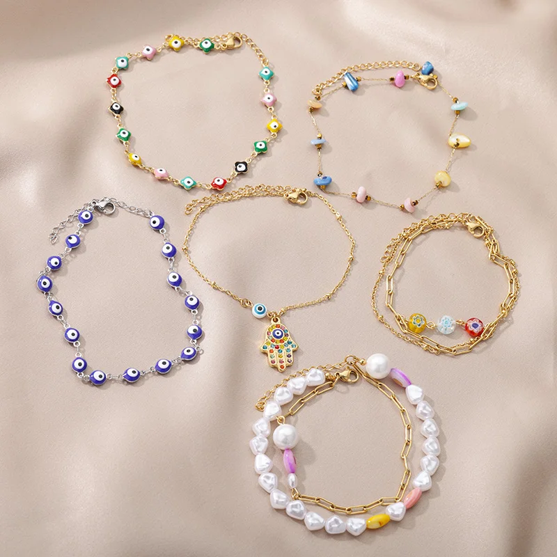 Stainless Steel Evil Eye Anklets Enamel Round Leg Chain Blue Evil Eye Anklets Bracelet for Women Summer Beach Foot Jewelry Gift