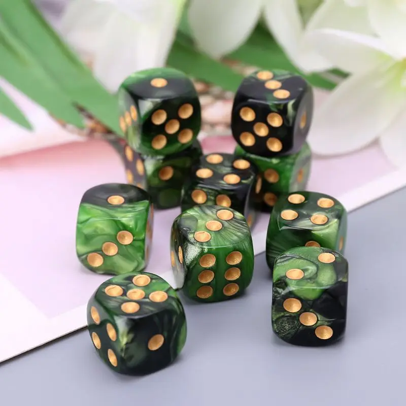 

10 Pcs 16mm Resin D6 Black Green Gold Points Round Edges KTV Bar Nightclub