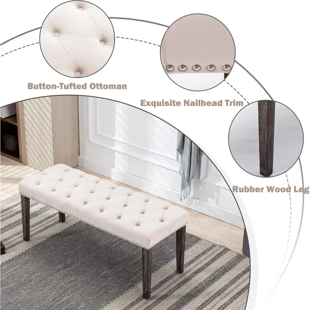 Button-Tufted Ottoman Bench, Upholstered Bedroom Benches Velvet Footrest Stool Accent Bench for Entryway Dining Room Living