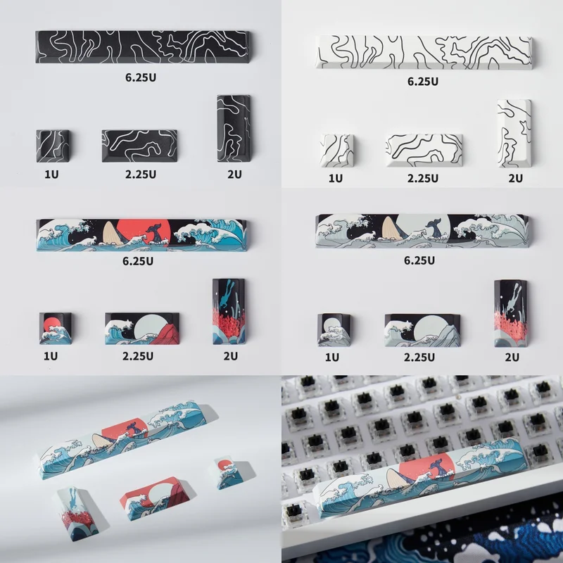 Coral Sea Keycap 4PCS Keycaps Cherry Profile Dye-Sub PBT Keycaps Space Bar 6.25U ESC Enter Custom Keycap For Mechanical Keyboard