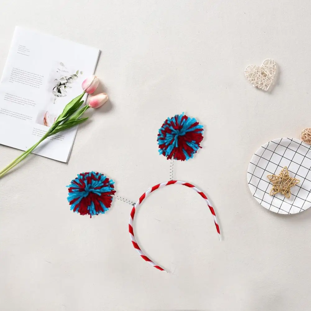 

Rainbow Wool Hair Hoop Fluffy Pom Yarn Ball Headband Set for Girls Spring Halloween Party Hair Accessories with Blue for Kids