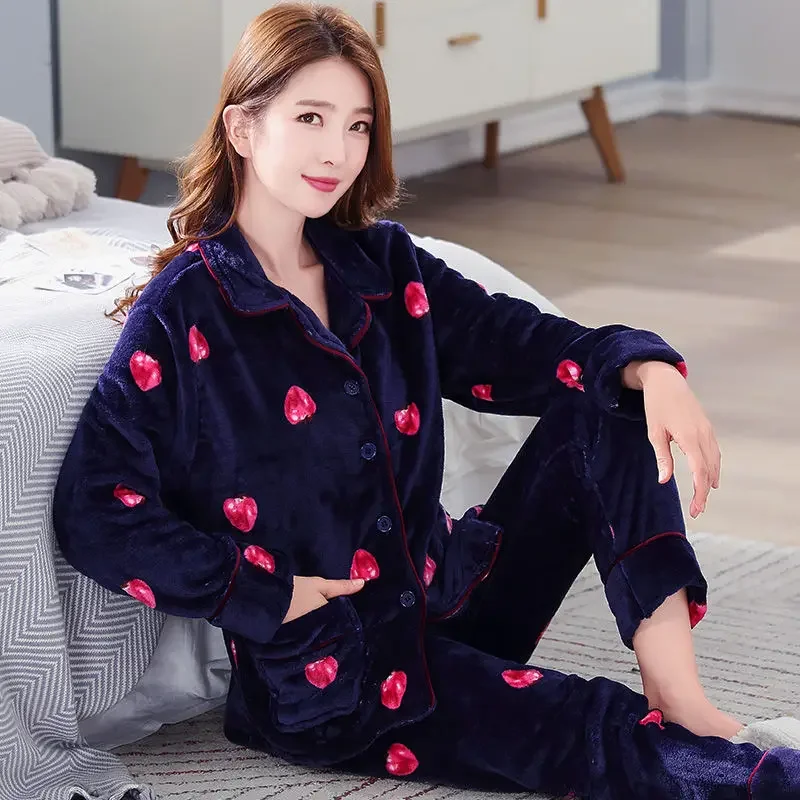 

Coral Long Pajamas Homewear Warm Winter Women Women Lounge For Pyjamas Sleep Flannel Pajama Thick Fleece Sets Women Set