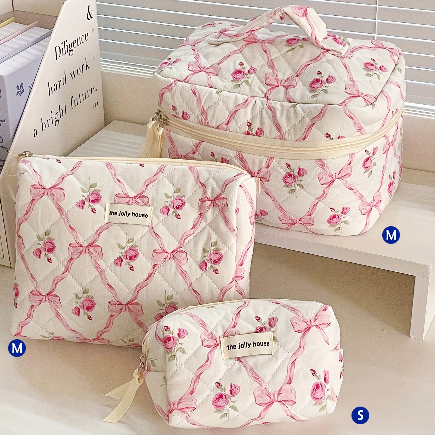 Chic Quilted Cotton Cosmetic Organizer - Portable Zipper Handbag