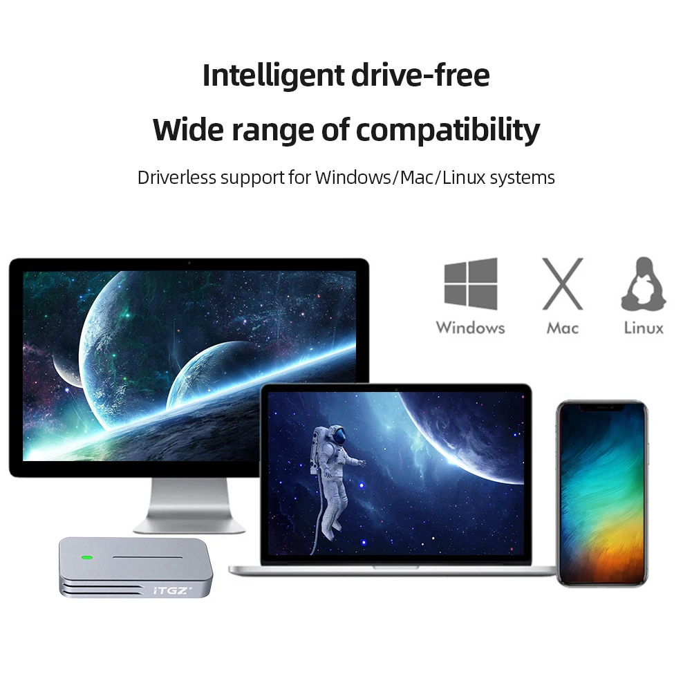 M.2 NVMe/NGFF SSD Case Solid State Drive Enclosure M-key USB3.2 Gen2 M.2 NVMe Metal SSD Case Aluminum Alloy for 2242
