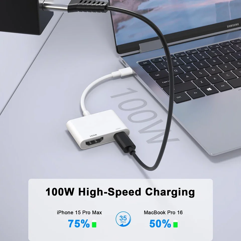 USB C to HDMI Adapter Type C Digital Adapter 4K Sync Screen Connector 2 in 1 For iPhone 16 pro Max For iPhone to HDTV Projector