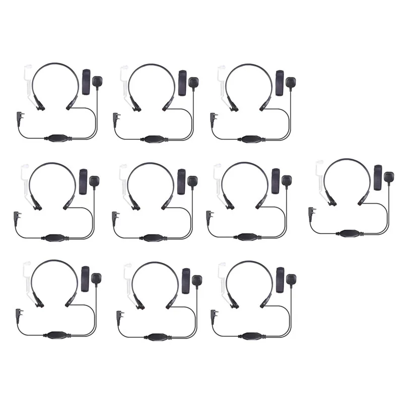 10pcs Baofeng UV-5R Series 2Pin Throat Vibration Finger PTT Mic Earpiece Air Tube Headset Microphone for Kenwood Walkie Talkie air tube throat vibration mic headset for motorola xir p8268 p8200 mtp850s dp3600 apx 2000 dgp8550 walkie talkie earpiece