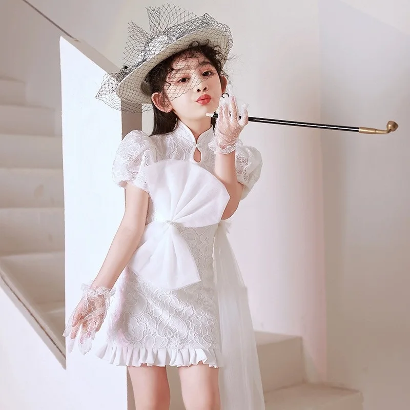 

2023 бутиковое праздничное платье для девочек, детское улучшенное платье-Ципао в китайском стиле, дизайнерские платья для младенцев, белые карнавальные костюмы