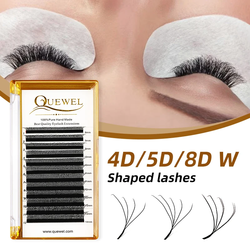 Quewel Lashes 4D/5D/8D W Shape Lashes Eyelashes Extension Premium Volume Fans Faux Mink Comfortable W Style Eyelash Supplies