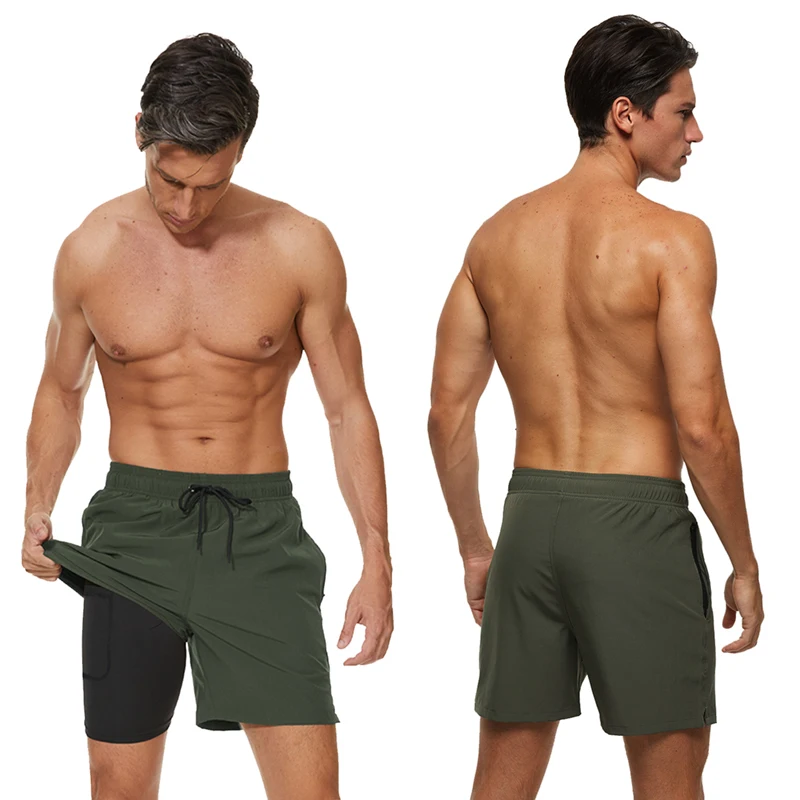 Swim Trunks ESCATCH Mens Swimming Trunks Compression Liner 2 in 1 Quick-Dry Gym Sports Shorts Swim Shorts Zipper Pockets