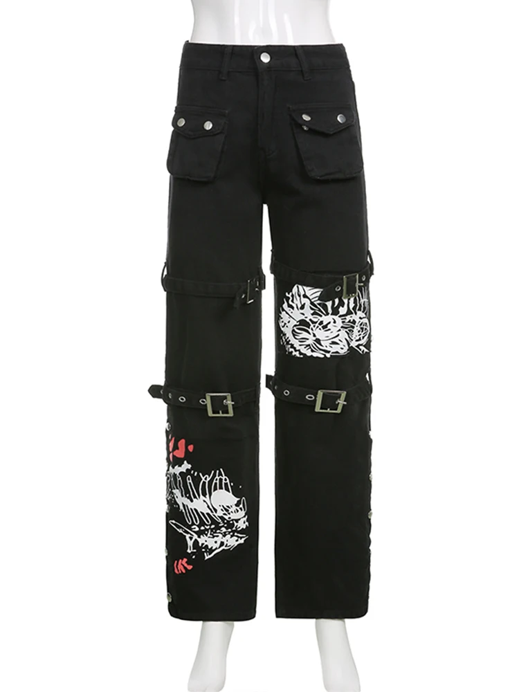 Sweetown Eyelet Buckle Black Punk Goth 