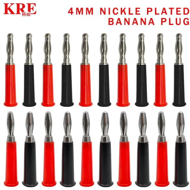 40pcs New 4mm Banana Plug Connector Screw-type Banana Head Black And Red Color Nickel-plated Plastic Banana Plug Silvery 1