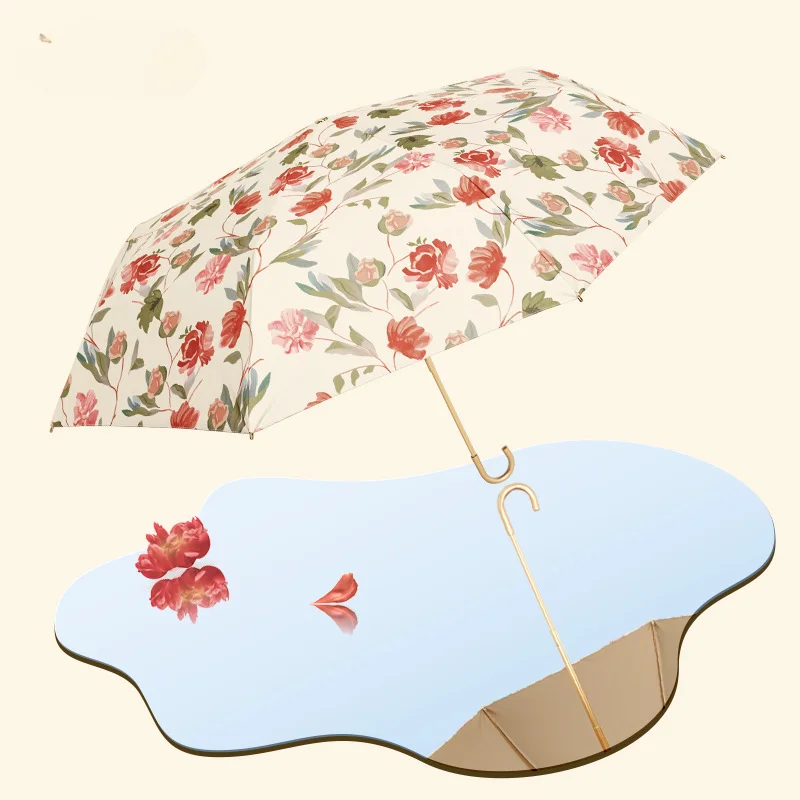 Hook Folding Umbrella for Women Rain or Shine Retro Sun Umbrella Sun Protection  Ultraviolet Protection  High-end Sunshade