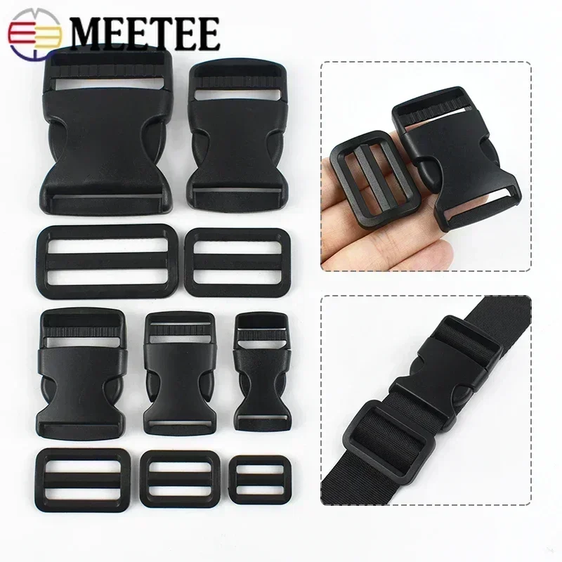 Bag Strap Repair Accessories 1-5Sets 20-50mm Plastic Release Buckle Dog Collar Nylon Webbing Tape Adjust Slider Side Clip Clasp