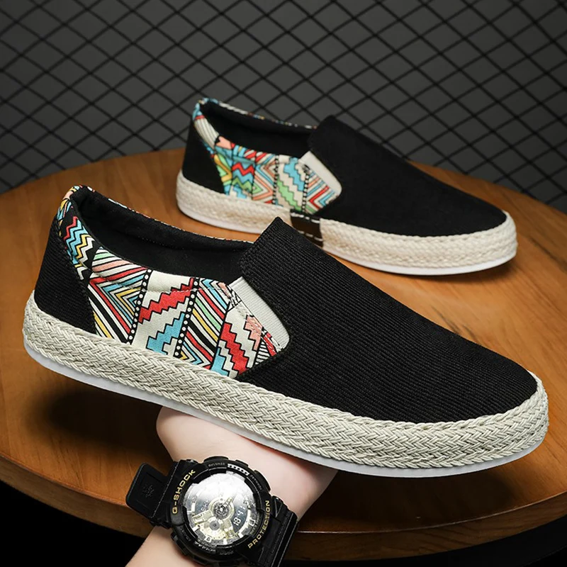 2023Men Sneakers Casual Summer Low-top Corduroy Shoes Fisherman's Shoes Lazy Shoes Slip-on Cloth Shoes Trendy Men's Shoes