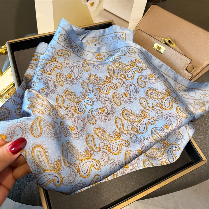 Luxuriöser quadratischer Schal mit Paisley-Print, weicher Satin-Schal, Halstuch, beliebte Schals, Halstuch, Anzug, Schal, Krawatte, Halstasche – Detail 4