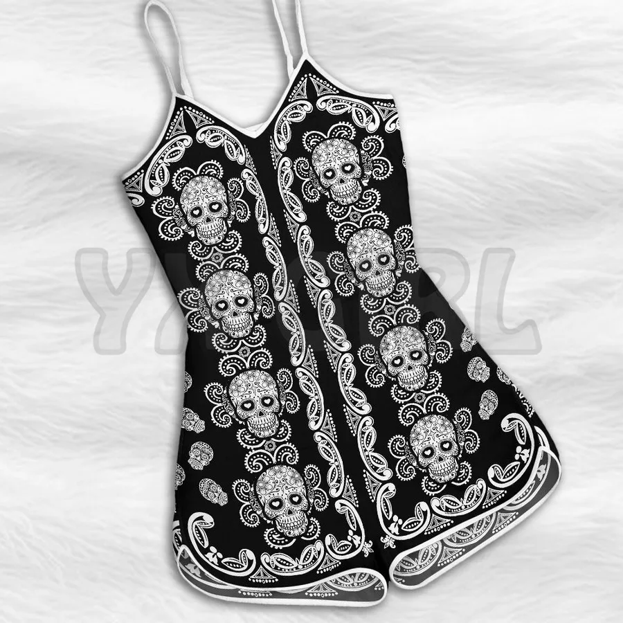 YX GIRL SUGAR SKULL BLACK AND WHITE PATTERN 3D All Over Printed Rompers Summer Women's Bohemia Clothes