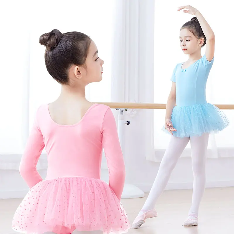 Ballet Dress Girls Tutu Dress Ballet Leotard With Skirt Long Sleeve Dance Dress Gymnastics Costume Korean Dress With Dot Tulle