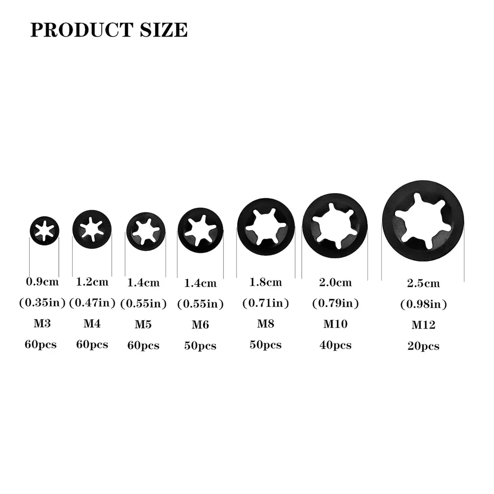 340 Pcs Internal Tooth Starlock Locking Washers Push On Speed Clips Fasteners Washers Assortment Kit M3 M4/M5/M6/M8/M10/M12 e clip washer kit