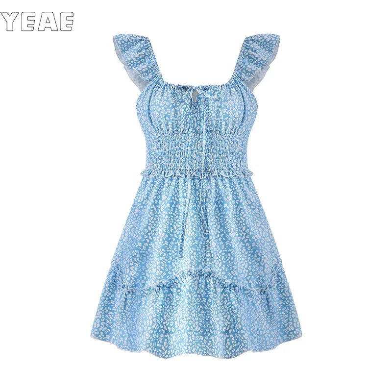 

YEAE Floral Halter Women's Mini Dresses Fashion Casual Sleeveless Printed Short Dresses Beach Vest Dresses Seaside VacationParty
