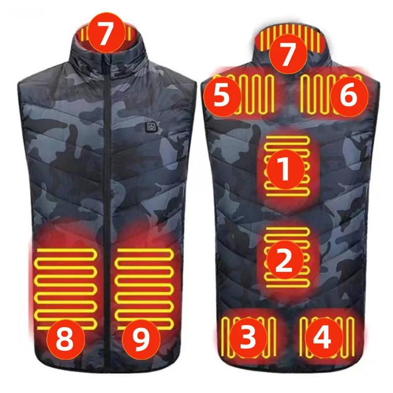 

2/4/9 Area Intelligent Heating Vest Winter Warm USB Charging Electric Heating Jacket Men Sleeveless Waistcoat Riding Ski Camping