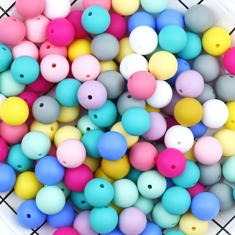 

10pcs 15mm Silicone Beads Baby Teething Beads Diy Pacifier Necklace Bracelet Accessories Chewable Round Focal Beads