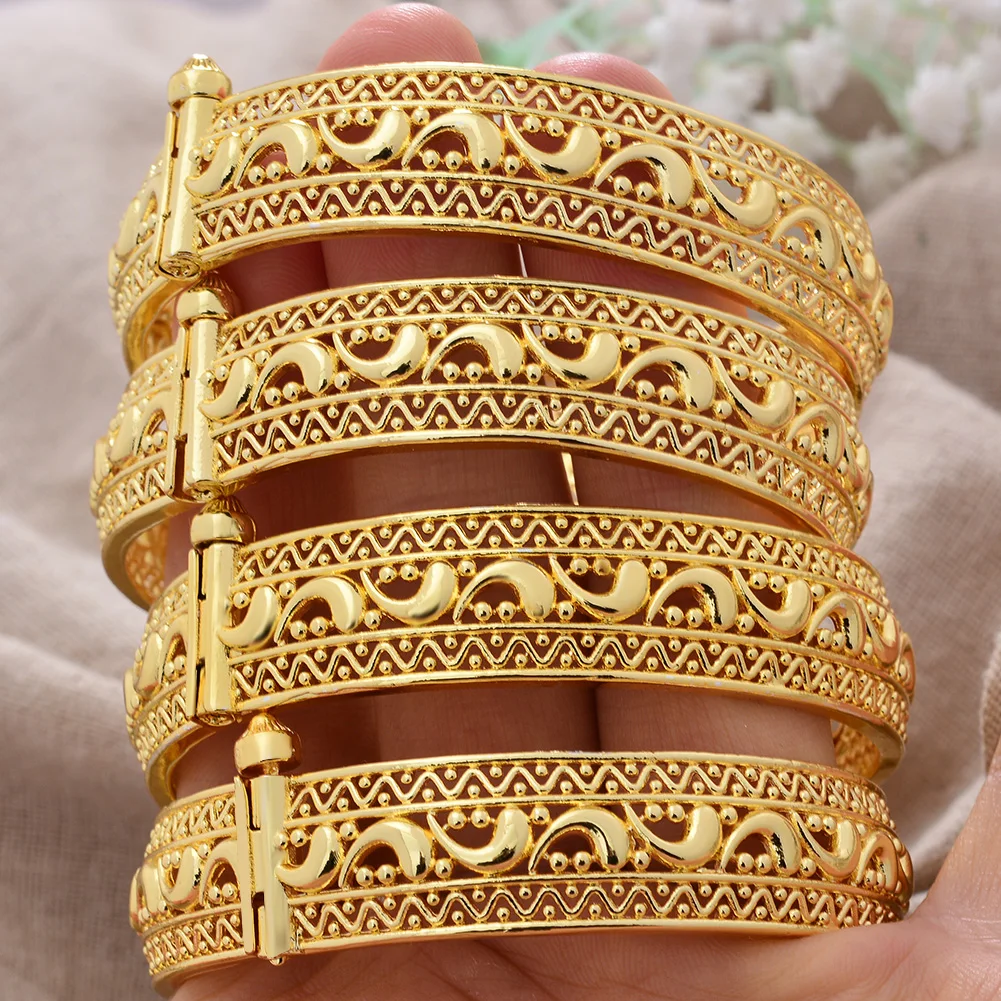 

24K Dubai Bangles France Gold Color Bangles For Women Bride Wedding Flower Bracelet Bijoux Africaine Dubai Bangles