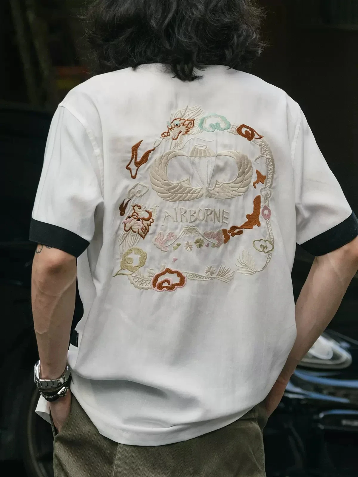 Non Stock Old Fashioned Embroidery Camp Shirt Vintage Lightweight Men's Bowling Shirt 4