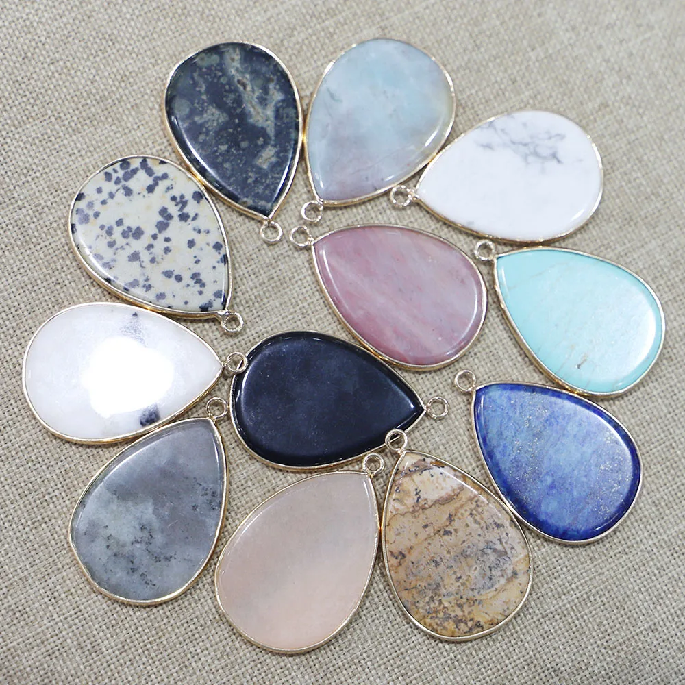 Selling Natural Stone Flat Water Drop Necklace Pendants For Fashion Jewelry Making Diy Charms Earring Accessories Wholesale 8Pcs