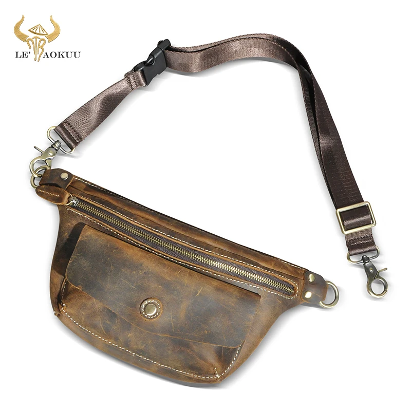 

Thick Crazy Horse Leather Travel Vintage Fanny Waist Belt Bag Chest Pack Sling Bag Design Phone Cigarette Case For Men Male 1518