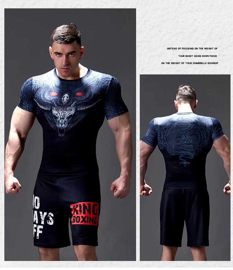 Herren Cartoon Print Kompressions-T-Shirt Jiu-Jitsu MMA Rash Guard Dragon Kleidung Herren Kurzarm T-Shirt Herren Gym Sport Tight Top – Detail 4