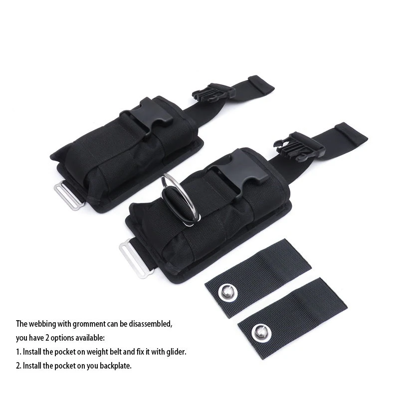 New 2Pcs Spare Black 1680D Nylon Scuba Diving Weight Belt Pockets With Quick Release Buckle -22.5X15x5cm 4
