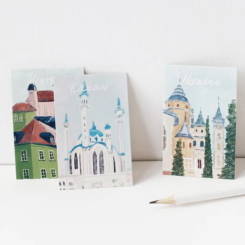 애프터 더 선셋 시리즈 로모 카드, 손으로 그린 세계 건축 미니 엽서, 메시지 카드, 크리스마스 선물, 28 매 세트