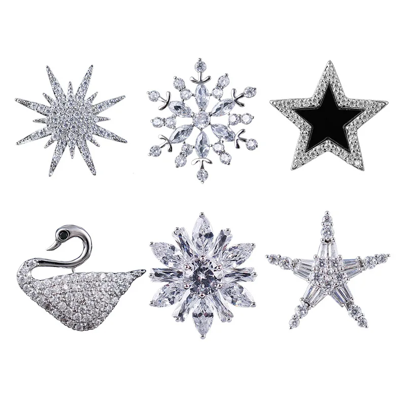 Épingle à cravate étoile à Six branches hexagramme en cristal de haute qualité, boucle d'écharpe de col de Corsage de revers Hijab, accessoire élégant