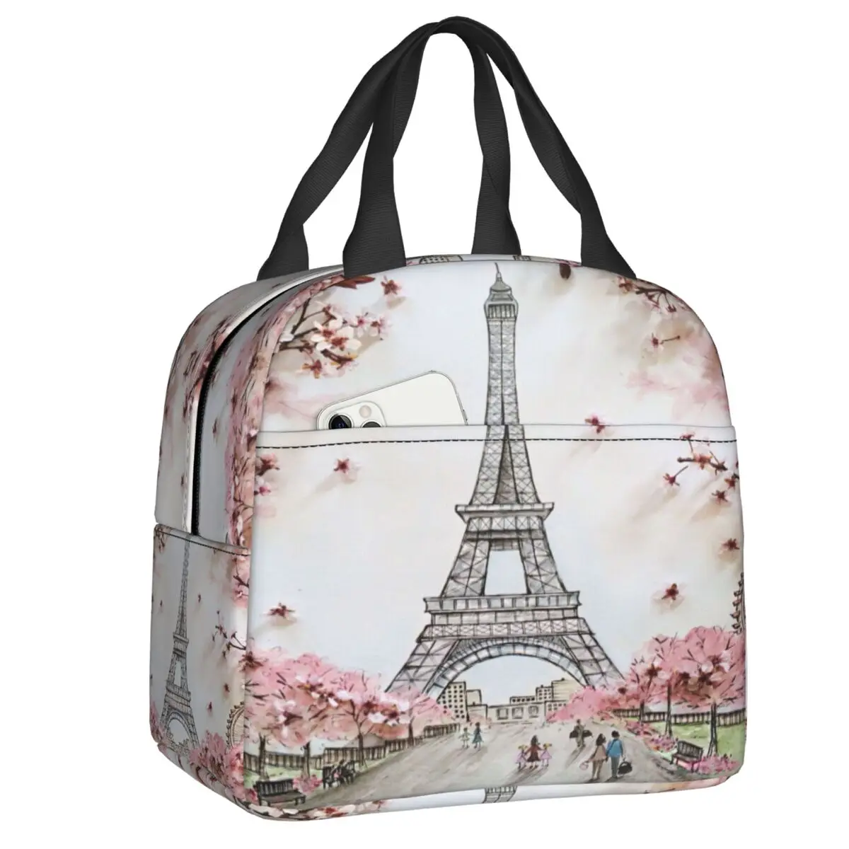 

Eiffel Tower Spring Art Portable Lunch Box Women Leakproof Cooler Thermal Food Insulated Lunch Bag Office Work