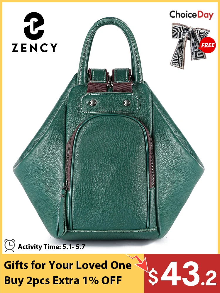 

Zency Genuine Leather Women's Backpack Knapsack Large Capacity 2024 Designer Shoulder Bag Rucksack For Travel Large Storage Bag