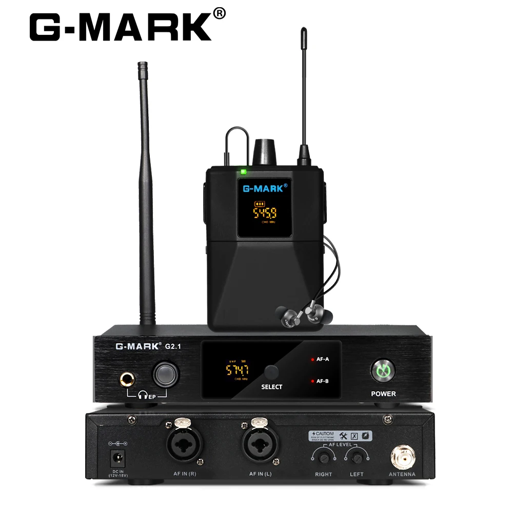 Wireless Monitoring System UHF Mono Stage Return Frequency Selectable For Singer Guitar Studio Band DJ G-MARK G2.1IEM wireless in ear monitor